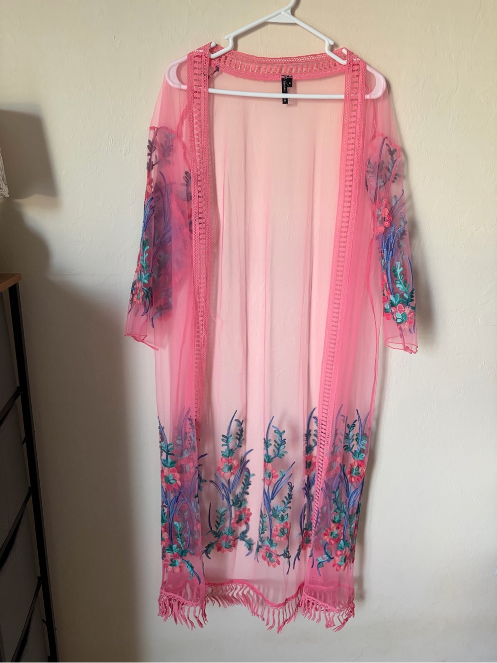 Kendall & Kylie Pink Floral Embroidered Sheer Kimono Robe